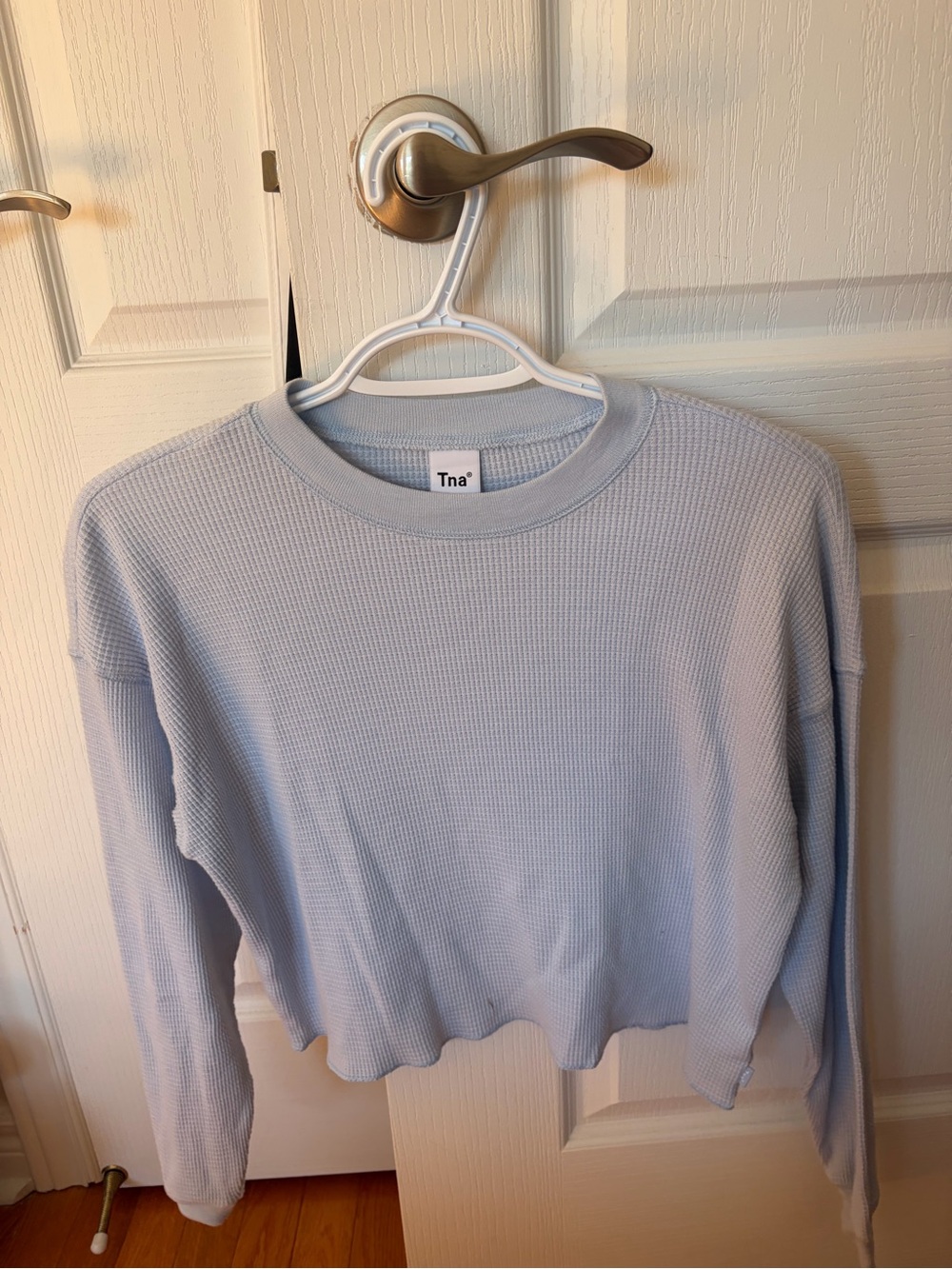Aritzia Tna Pale Blue Waffle Thermal Crew Neck